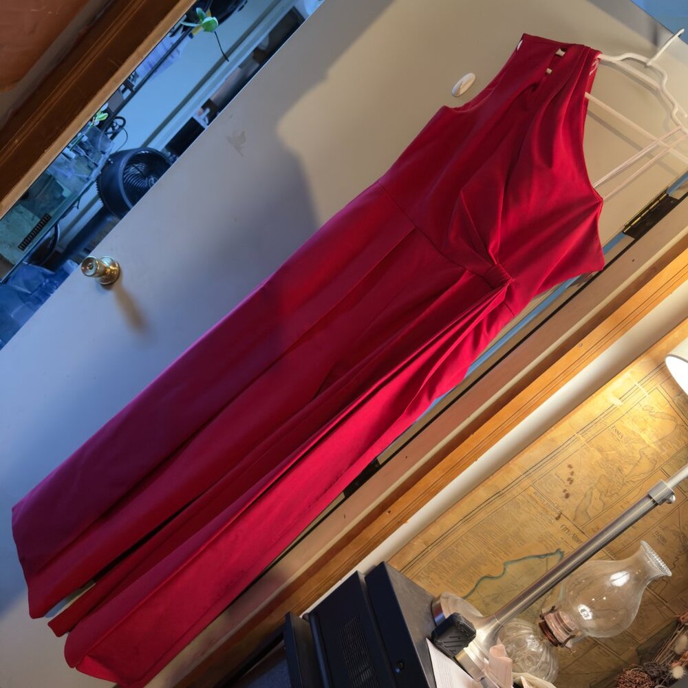 Kay Unger Genesis Walk Thru Pant Dress One Shoulder Red Size 14 - Picture 2 of 15